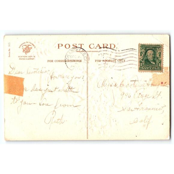 Christmas Postcard Ellen Clapsaddle Boy Wooden Shoes Carries Holly Germany 1909 - Picture 2 of 2